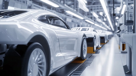 Automotive assembly line. Auto service industry. Car factory. Automotive industryの素材