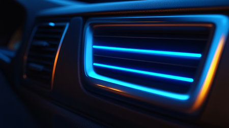 Car air conditioner with blue led lights. 3D rendering.の素材