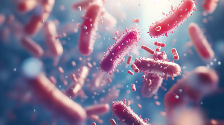 3d rendering - close up of red blood cells floating in waterの素材