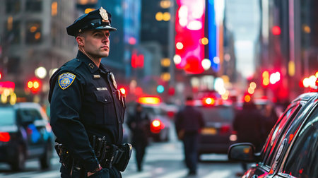 NYPD police officer in Manhattan, New York City, USAの素材