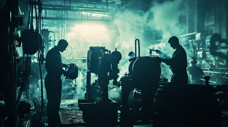 Industrial workers working in a metallurgical plant. Heavy industry.の素材