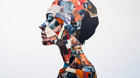 Portrait of a man combined with photos of different colors and shapesの素材