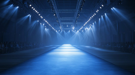 Light from the spotlights on the runway in the show hall.の素材
