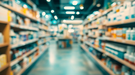 Abstract blur and defocused medicine pharmacy drugstore drugstore interior for backgroundの素材