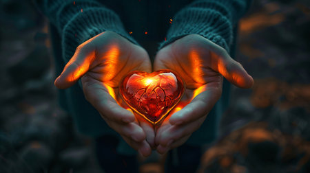 Heart in human hands. Heart in the hands of a man.の素材