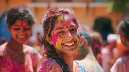 People celebrate Holi in Milan. Thousands of people celebrate Holi in Milan.の素材