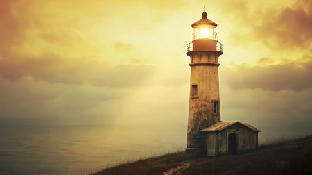 Lighthouse on the seashore at sunset. Toned.の素材