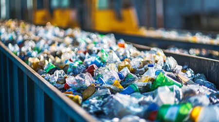 Plastic waste in a metal container. Environmental pollution. Selective focus.の素材