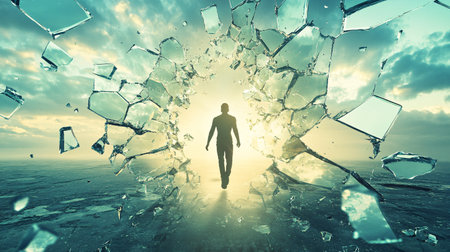 Broken glass concept as a business metaphor for problem solving and solution.の素材