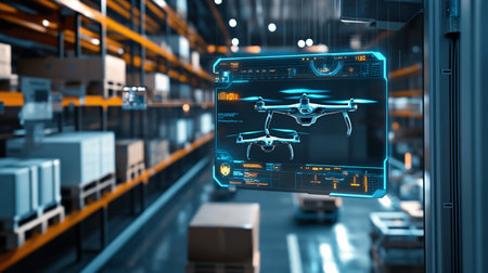 Drone flying over warehouse 3D rendering elements of this image furnished by NASAの素材