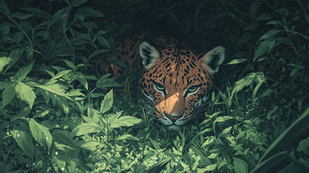 Jaguar in the jungle. Filtered image processed vintage effect.の素材
