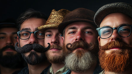 Portrait of a group of men with a beard and mustache. Men's beauty and fashion.の素材