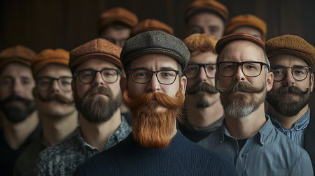 Portrait of a group of hipster men with red beard and mustacheの素材