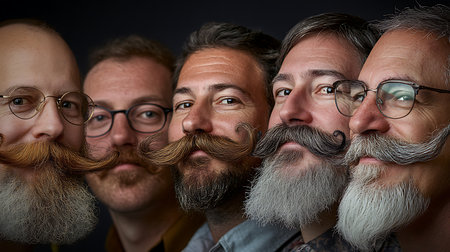 Portrait of a group of men with a beard and mustache.の素材