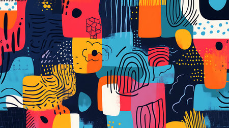 Seamless pattern with hand drawn abstract shapes. Vector illustration.の素材