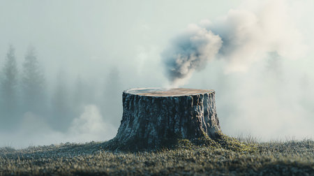 Smoke from a chimney in the forest. 3d renderingの素材