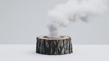 3d illustration of smoke coming out of a stump on white backgroundの素材