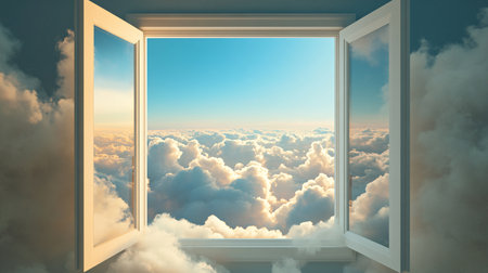 View of the clouds from the window. Cloudscape background. 3d renderingの素材