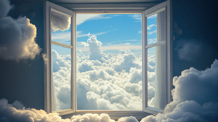 Clouds in the sky seen from the window. 3d renderingの素材