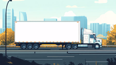 Truck on the highway. Freight transportation. Vector illustration.の素材