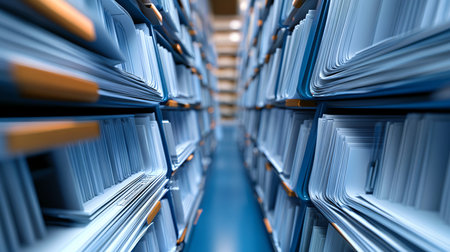 3d render of a row of blue books in a library.の素材