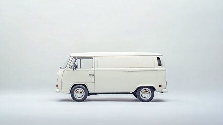 miniature white van on a white background, front view, side viewの素材