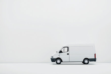 White commercial delivery van on white background. Side view. Copy space.の素材