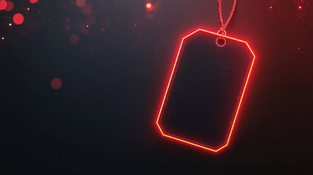 Blank red neon tag on dark background. 3D Renderingの素材