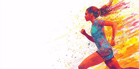 Sport illustration of a woman running. Healthy lifestyle and fitness concept. Copy space.の素材