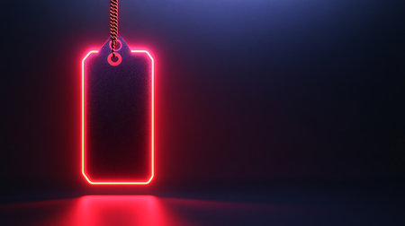Blank tag with red neon light on dark background. 3D Renderingの素材