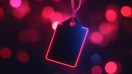 Blank black price tag with red bokeh background. 3d renderingの素材