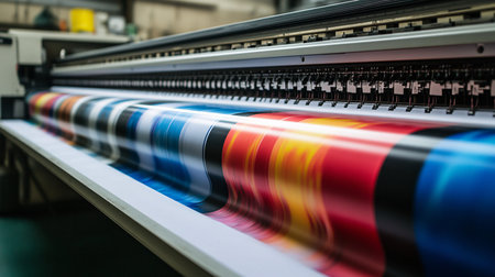 Printing line in a printing house. Modern printing technology. Selective focus.の素材