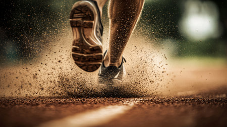Close-up of a woman's legs running on a track.の素材