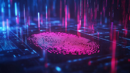 Fingerprint scan provides security access with biometrics identification. 3d renderingの素材