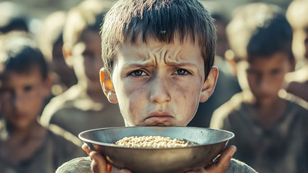 Poor beggar boy begging for food circa October 2013 in Kathmandu.の素材