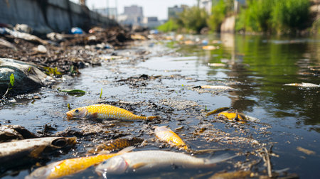 Polluted water in the city. Pollution of the environment.の素材