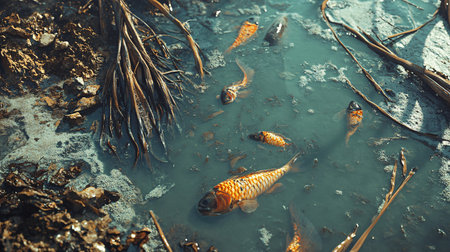 Goldfish swimming in the pond, Thailand. Vintage tone filter effect.の素材