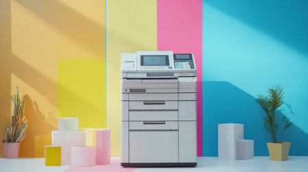 Office multifunction printer on soft background. 3D Rendering.の素材