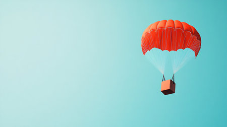 Parachute with box on sky background. 3d illustration.の素材