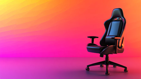 Black office chair on colorful gradient background. 3d render image.の素材