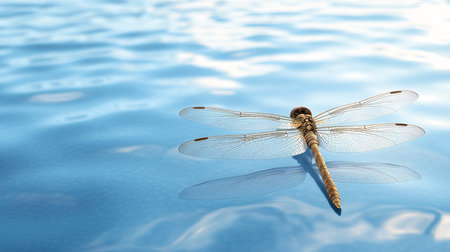 Dragonfly on the surface of the water. 3D illustration.の素材