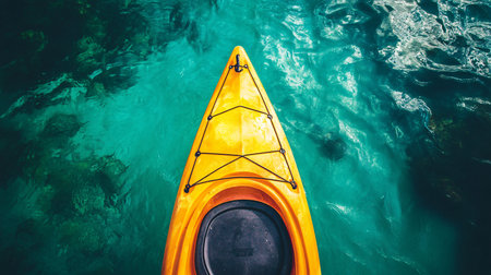 Aerial view of a kayak in turquoise water.の素材