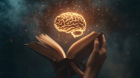 Human brain coming out from an open book. Education and learning conceptの素材
