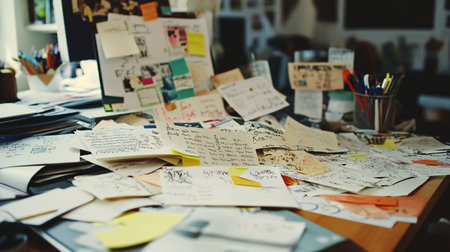 Paperwork Paperwork Sticky Notes Notebook Office Desk Work Conceptの素材