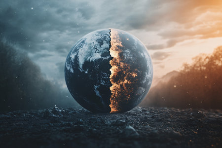 Earth in ruins. 3D rendering. Elements of this image furnished by NASAの素材
