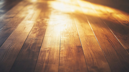 Wooden floor with sun light and bokeh - vintage filterの素材