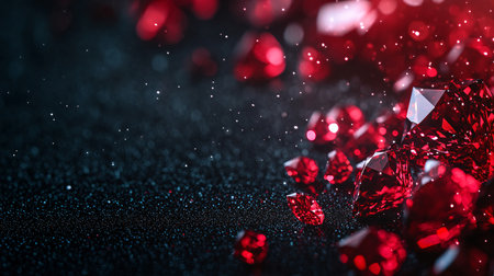 Red diamonds on a black background. 3d rendering, 3d illustration.の素材