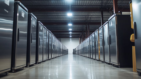 interior of a modern data center with rows of server racks.の素材