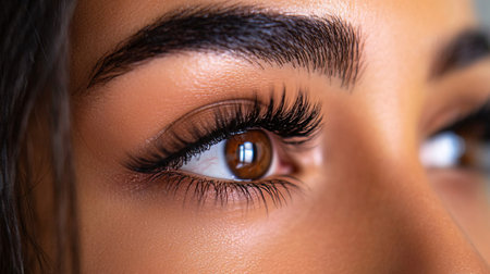 Close up shot of beautiful woman's eyes with long eyelashes.の素材
