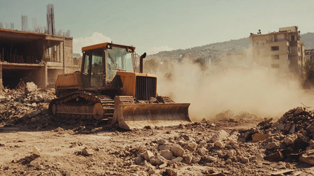 bulldozer working at construction site. heavy duty bulldozer working at construction siteの素材